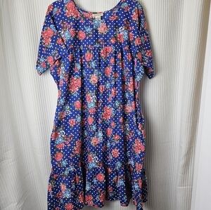 CW Classics Lg Vintage‎ Floral Polka Dot House Dress Mumu Large Ruffle Pleats